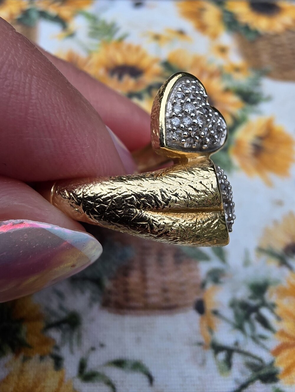 10k Double Heart Diamond Bypass Ring - Picture 6 of 12
